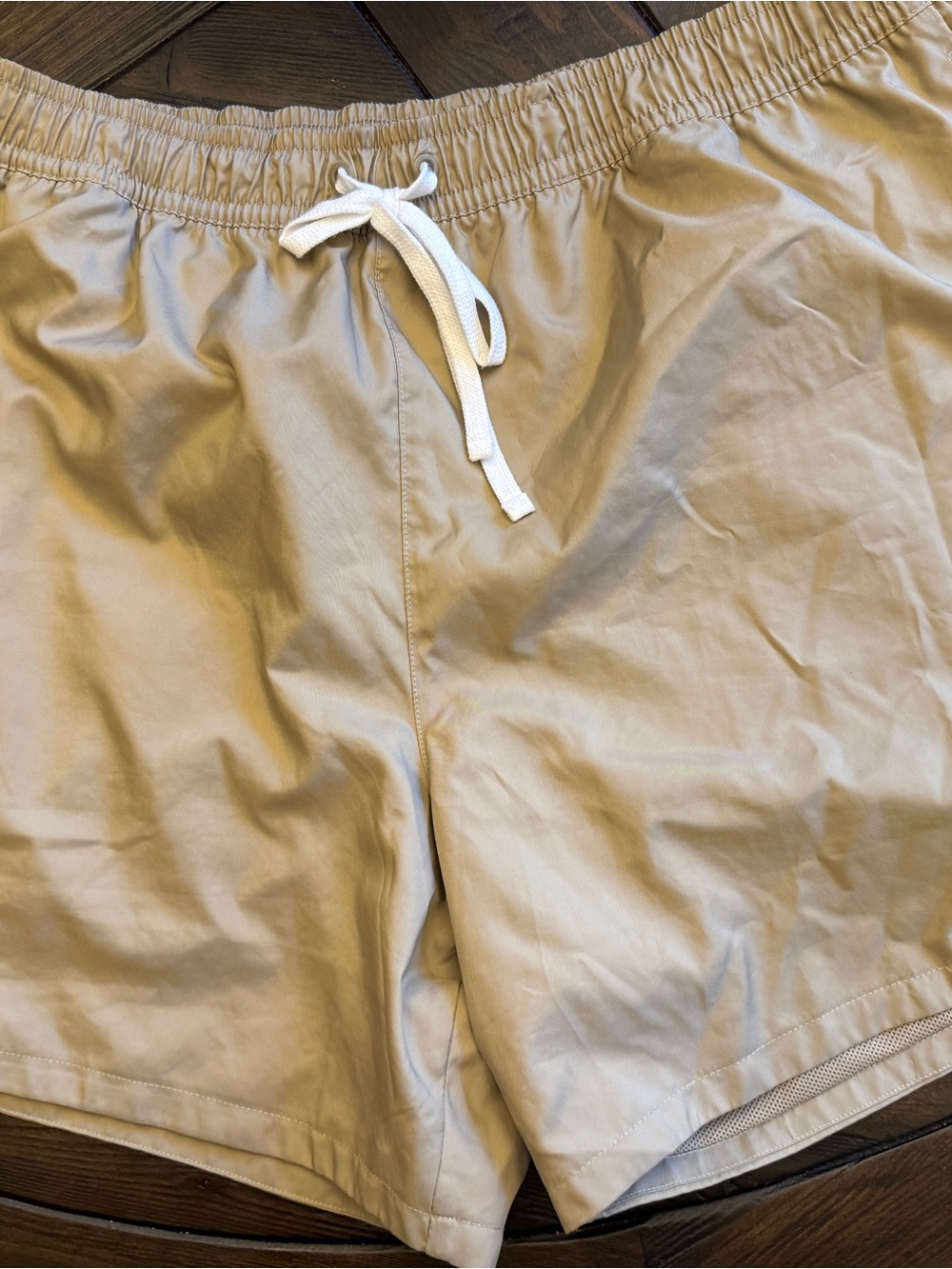 Nike Men's Tan Athletic Drawstring Shorts with White Tie